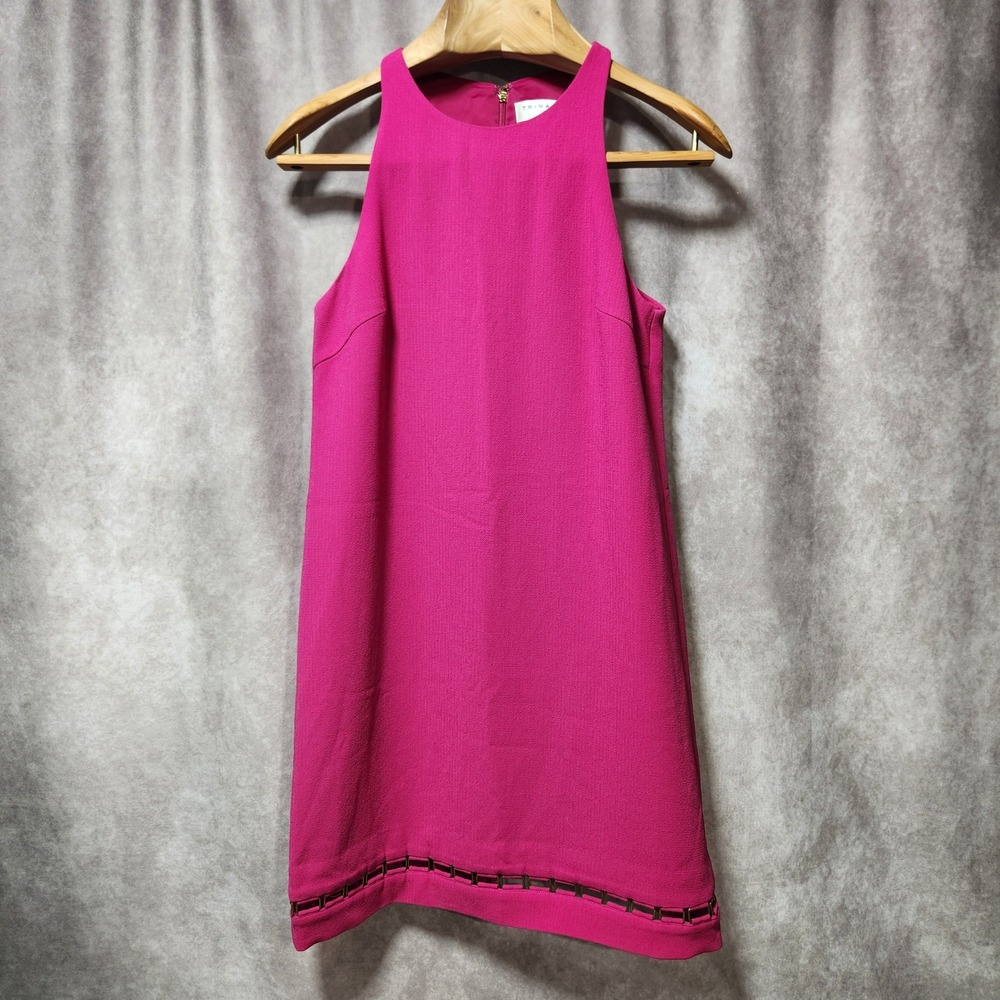 Trina Turk Alek Crepe Fuchsia Pink Halter Shift Dress Gold Chain Link Hem Size 4